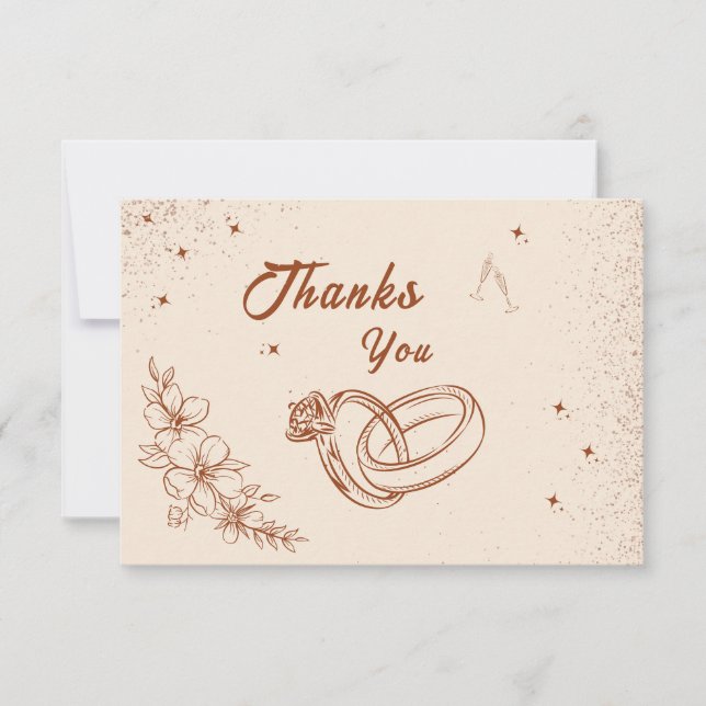 Rustik ring och blomsterritning bröllopsdusch  tack kort (Framsida)