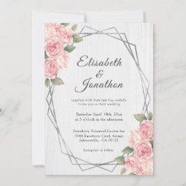 Rustik  Ro White Wood Geometric Bröllop Inbjudningar