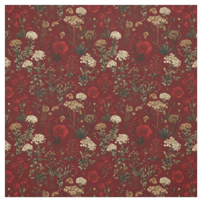 Rustik Röd Botanisk Boho Blommig Vintage Tyg (Provkarta)