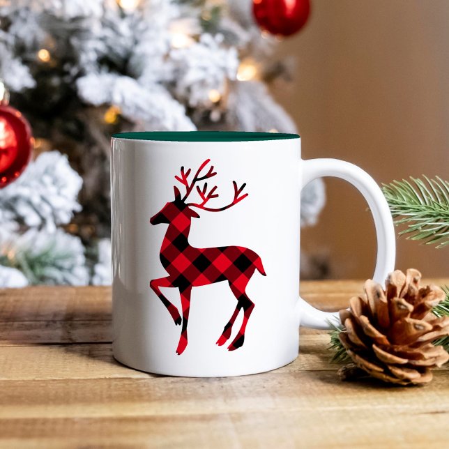 Rustik röd buffelplaid ren jul Två-Tonad mugg (Skapare uppladdad)
