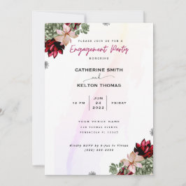Rustik röd elegant blomsterförlovningsfest inbjudningar
