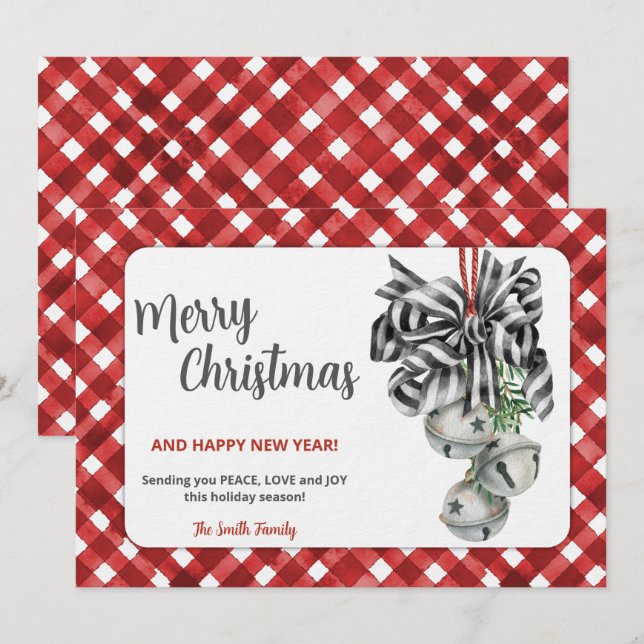 Rustik röd gingham Noël julinbjudan Inbjudningar (Fram/baksida)
