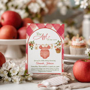 Rustik Röd Gingham Torklina Äpple Bebis Shower Inbjudningar