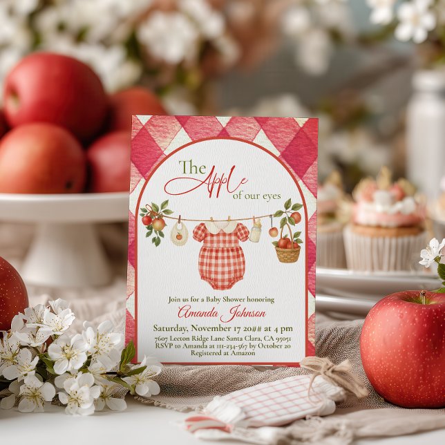 Rustik Röd Gingham Torklina Äpple Bebis Shower Inbjudningar (Skapare uppladdad)