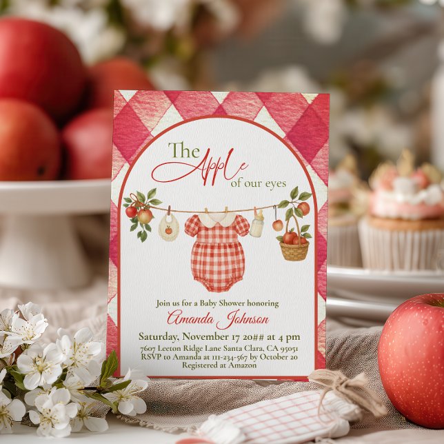 Rustik Röd Gingham Torklina Äpple Bebis Shower Inbjudningar (Skapare uppladdad)
