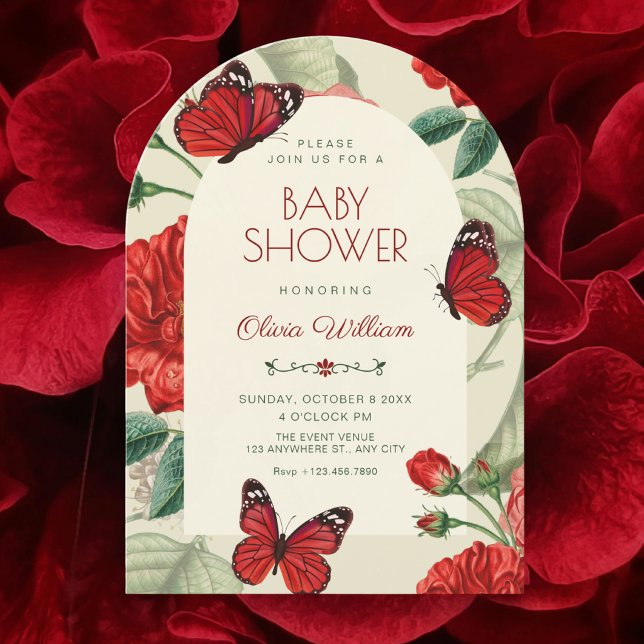 Rustik röd grön blommande baby shower inbjudningar (Skapare uppladdad)