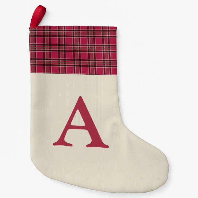 Rustik röd julmonogramrutig strumpa (Framsidan)