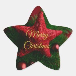 Rustik röd julstjärna dekal  stjärnformat klistermärke