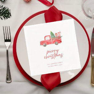 Rustik röd lastbil God Jul Holiday Party Pappersservett