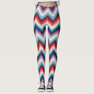 Rustik röd och blå stickad sicksackvåg-mönster leggings