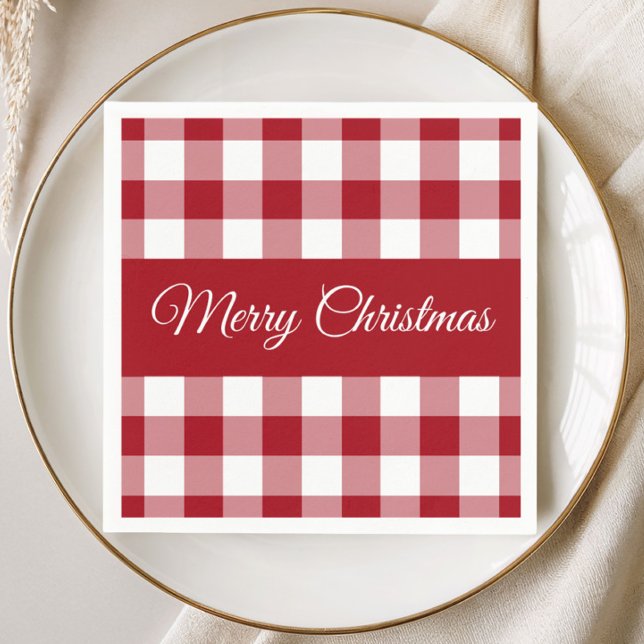 Rustik röd och vit rutig jul pappersservett (Rustic Red And White Plaid Christmas Napkins)