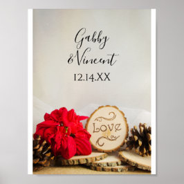 Rustik Röd Poinsettia Skogsvinterbröllop Poster