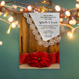 Rustik Röd Poinsettia Vinter Efter Bröllopsbrunch Inbjudningar