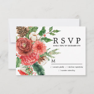 Rustik Röd Ros Vinter Botanisk Bröllop RSVP OSA Kort