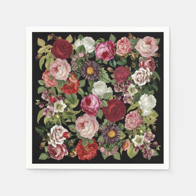 Rustik Röd Rosa Blommig Grönska Färgglad Fest Pappersservett (Framsidan)