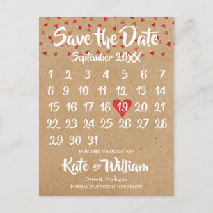 Rustik Röd Ruby Kärlek Hjärtkalender Spara Datum Meddelande Vykort