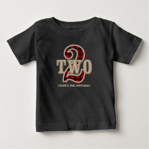 Rustik Röd Svart Buffel Plaid 2-års Födelsedagsfes T-shirt