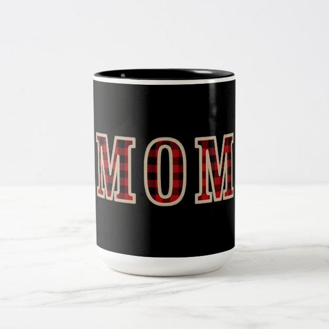 Rustik röd svart buffelbock-kontrollrutor MOM Två-Tonad Mugg (Center)