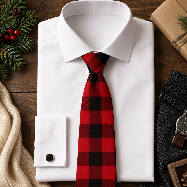 rustik röd-svart buffelmönstrad vinterfirande slips (rustic winter holiday red black buffalo plaid neck tie)