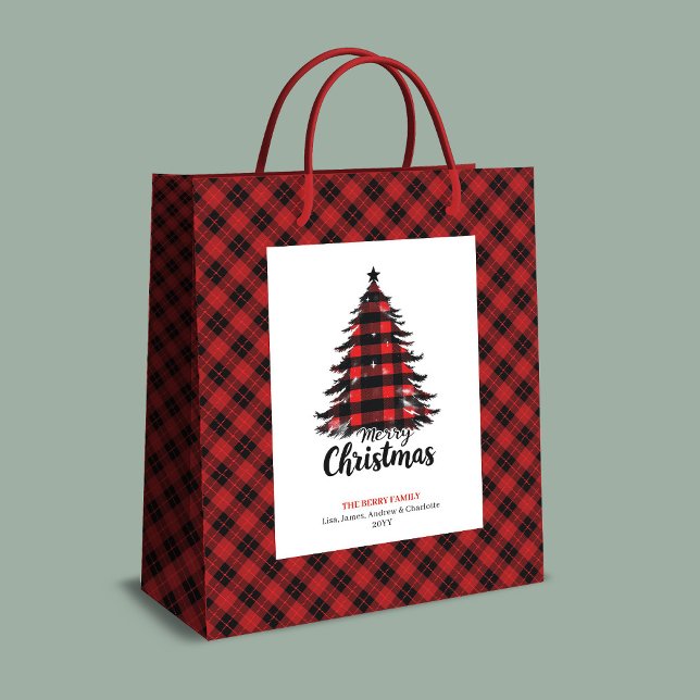 Rustik röd svart tartan julklappspåse anpassad (Rustic red black tartan Christmas gift bag custom)