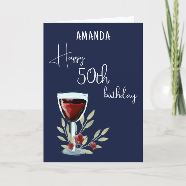 Rustik röd vin Glas Oliv 50-årsdag Inbjudan (Framsida)