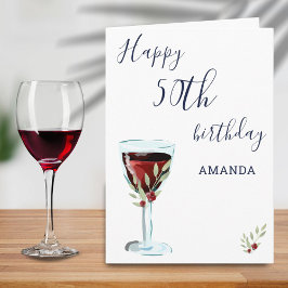 Rustik Röd Vin Ros Akvarell 50-årsdag   Kort