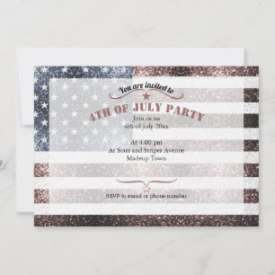 Rustik röd vit blå glitter USA flagga 4 juli Inbjudningar