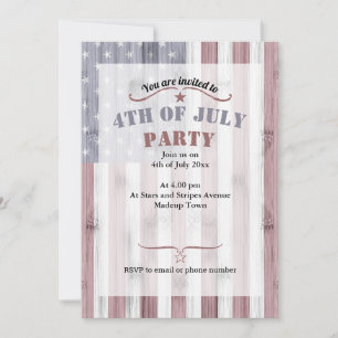 Rustik röd vit blå trä USA flagga Amerika 4 juli Inbjudningar