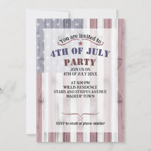 Rustik röd vit blå trä USA flagga Amerika 4 juli Inbjudningar