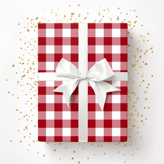 Rustik rödrutig bondgårdsmönster presentpapper (Rustic Farmhouse Red Checks Pattern Wrapping Paper)