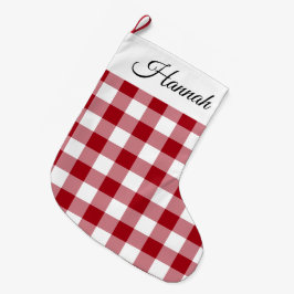 Rustik rödrutig jul på bondgård stor julstrumpa