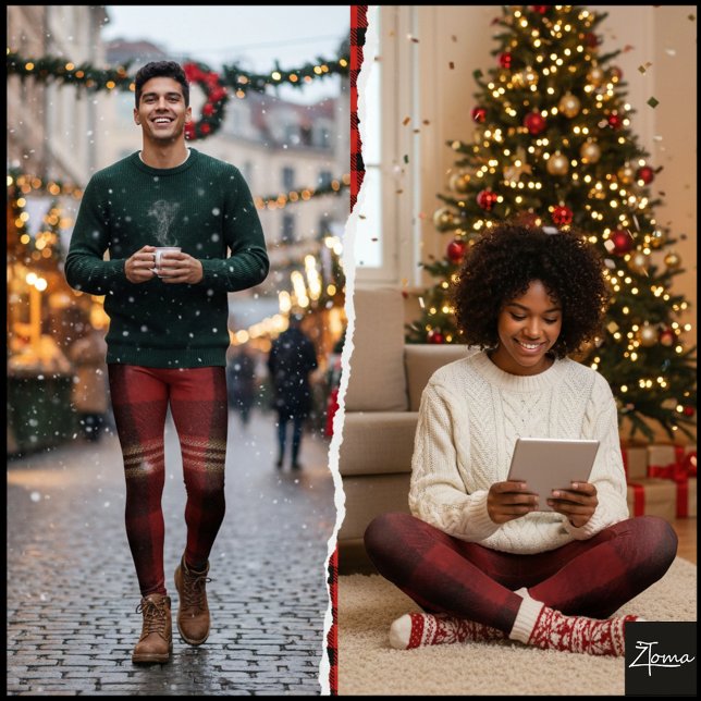 Rustik rödsvart rutig flanell tartan leggings (Skapare uppladdad)