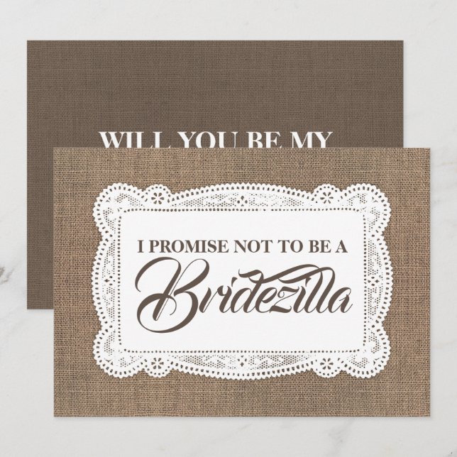 Rustik Roligt Bridesmaid/Maid of honor BRIDEZILLA Inbjudningar (Fram/baksida)