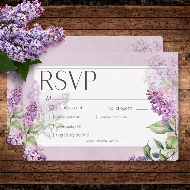Rustik Romantisk Lila & Salvia Syren Middag  OSA Kort (Rustic Romantic Purple & Sage Lilacs Dinner RSVP Card)