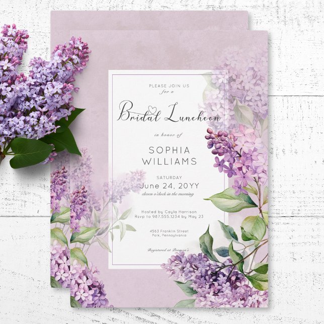 Rustik Romantisk Lila & Salvia Syrenbröllopslunch Inbjudningar (Rustic Romantic Purple & Sage Lilacs Bridal Lunch Invitation)