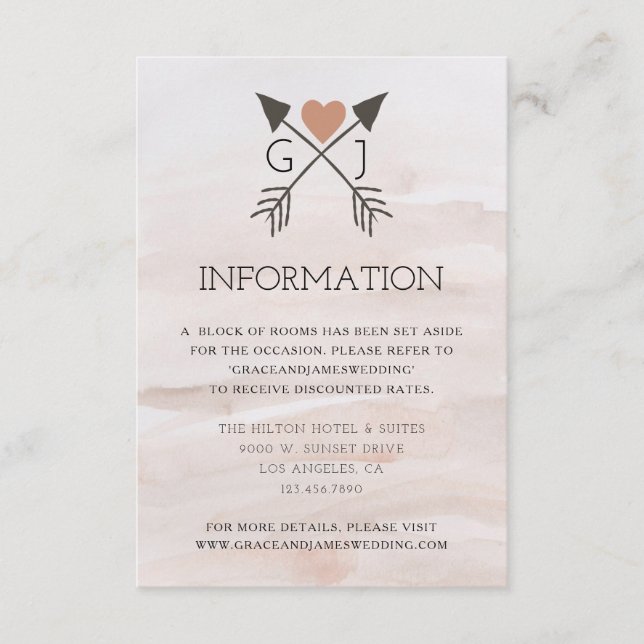 Rustik Romantisk Pil och Hjärtat Bröllopsinformati Tilläggskort (Framsida)