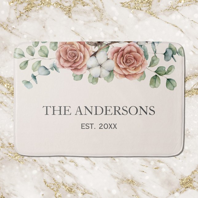 Rustik Ros Eukalyptus Blommig Botanisk Badrumsmatta (In situ)