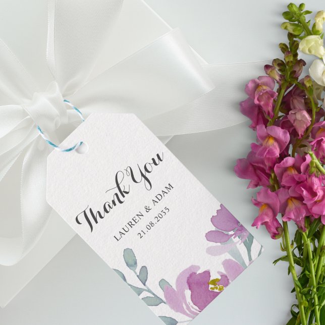 Rustik Rosa Akvarell Blommig Bröllop  Presentetikett (Skapare uppladdad)