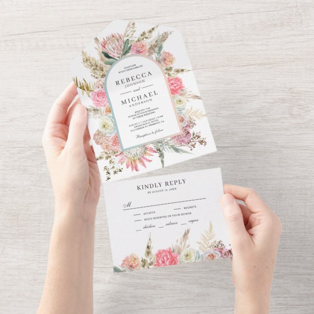 Rustik Rosa Blommig Boho Pampasgräs Bröllop (Avrivbar del)
