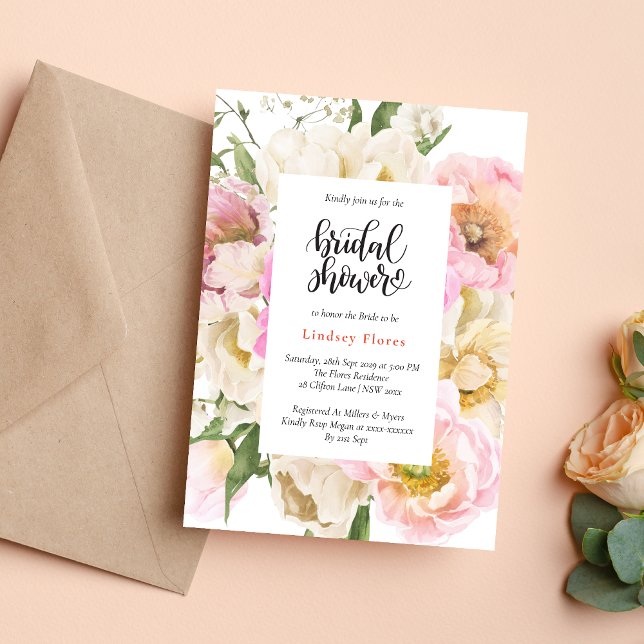 Rustik Rosa Blommig Grönska Bröllopsdusch Inbjudningar (Rustic pink floral greenery invitation creates a warm, romantic bridal shower tone)