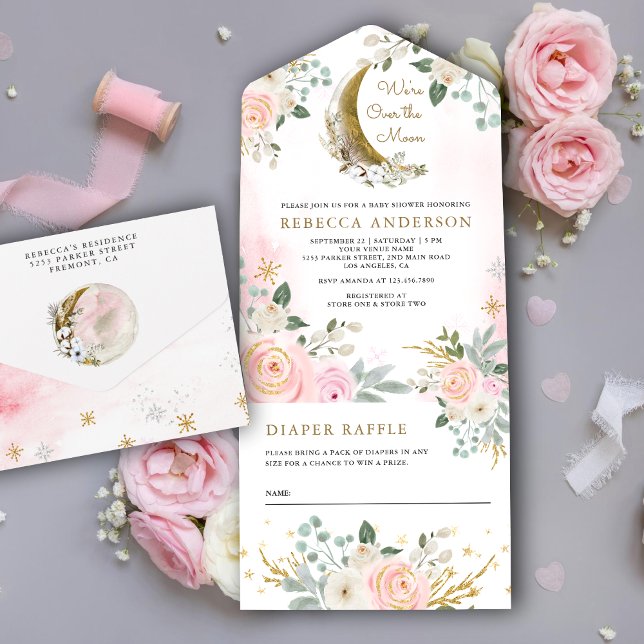 Rustik Rosa Blommig Guld Måne Bebis Shower (Skapare uppladdad)
