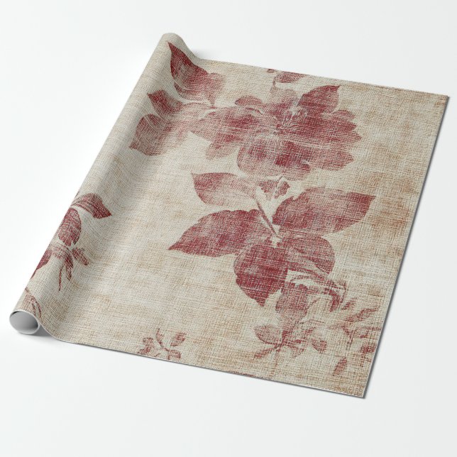 Rustik Rosa Blommig Linneamuster (1) Presentpapper (Utrullad)