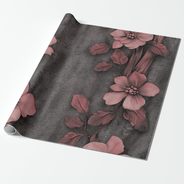 Rustik Rosa Blommig Linneamuster (8) Presentpapper (Utrullad)