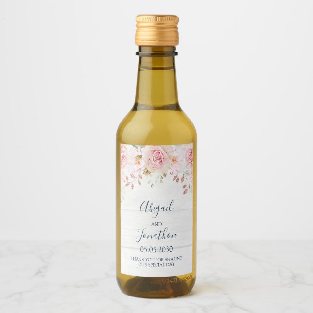 Rustik Rosa Blommig Vårbröllopsvinetikett Vinetikett (Framsida)