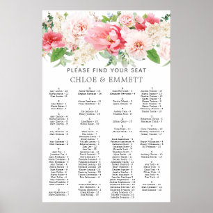 Rustik Rosa Blommigt Alfabetiskt sittningsschema Poster