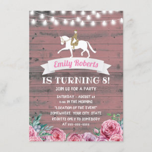 Rustik Rosa Blommigt Barn Wood Horse Birthday Inbjudningar