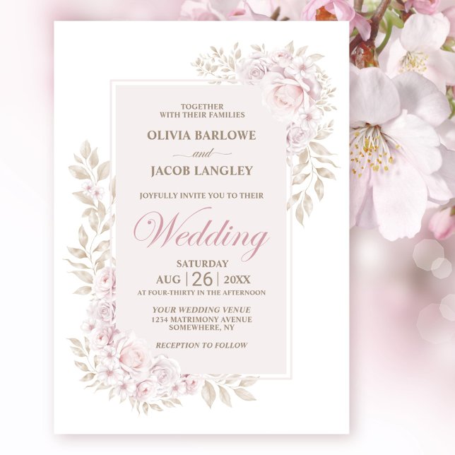 Rustik Rosa Blommigt Bröllop Inbjudningar (Skapare uppladdad)
