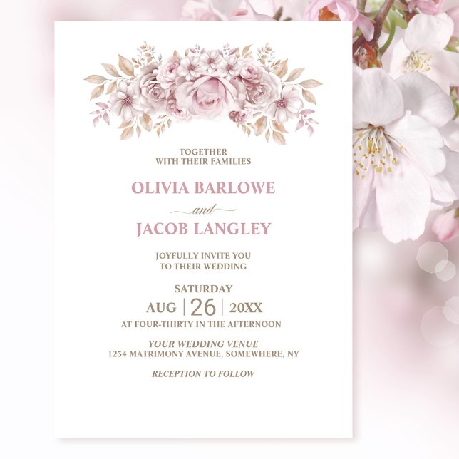 Rustik Rosa Blommigt Bröllop Inbjudningar (Skapare uppladdad)