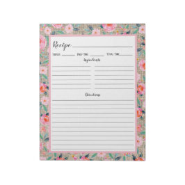 Rustik Rosa Blommigt Burlap Recipe Anteckningsblock