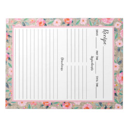 Rustik Rosa Blommigt Burlap Recipe Anteckningsblock